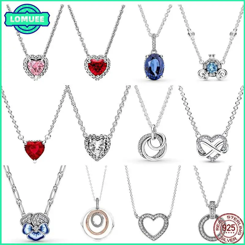 

New 925 Sterling Silver Classic Dazzling Heart-shaped Multi Circular Pendant Necklace Fits Original Design Charm Beaded Diy Gift