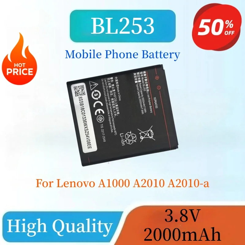 

High Quality BL253 3.8V 2000mAh Mobile Phone Battery For Lenovo A1000 A2010 A2010-a Brand New Replaceable Battery
