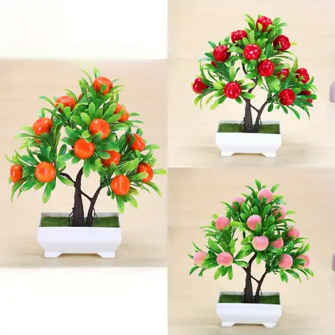 Árbol frutal Artificial decoración del hogar planta bonsái pequeña flor de plástico en maceta fortuna naranja árbol frutal flor decoración decoración de la habitación