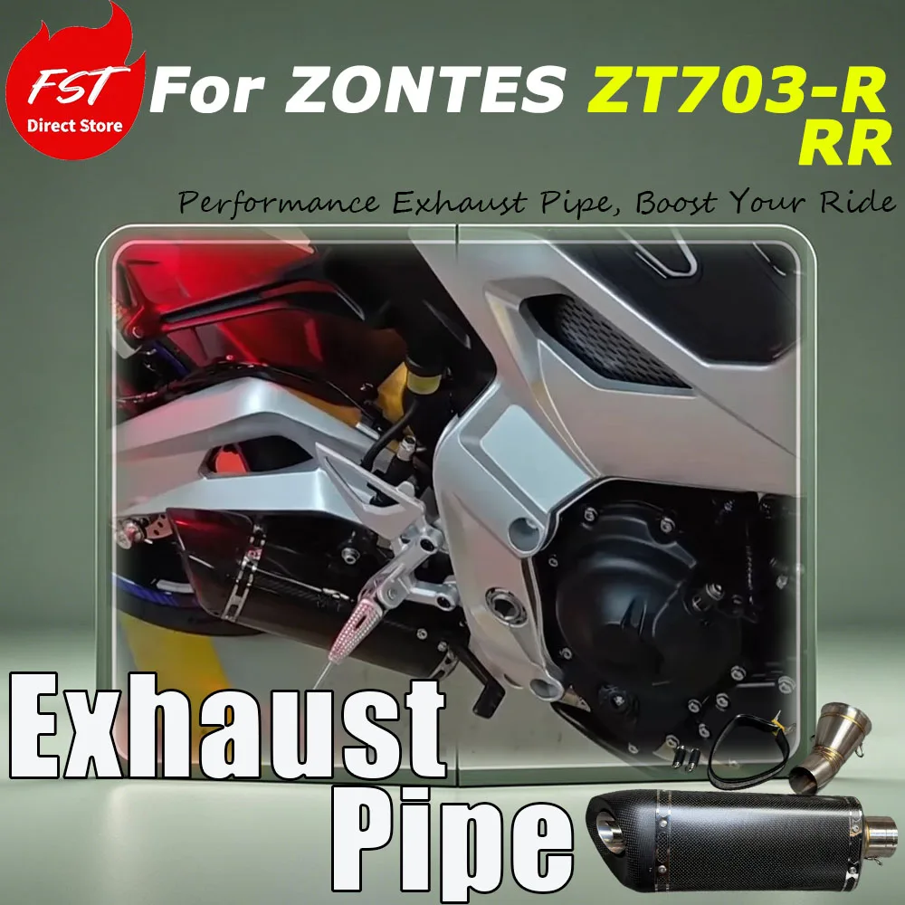 For ZONTES ZT703-R/RR FST Slip On Bottom Exit Carbon Fiber Exhaust Straight Through Design Modified Exhaust Accessories