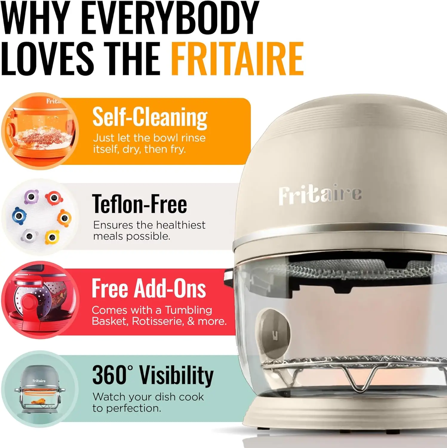 Glass Air Fryer, 9-in-1, 5 Quart, Self-Cleaning, Rotisserie & Tumbler, 400°F Vortex Even Cooking, BPA-Free & Teflon-Free, Recris