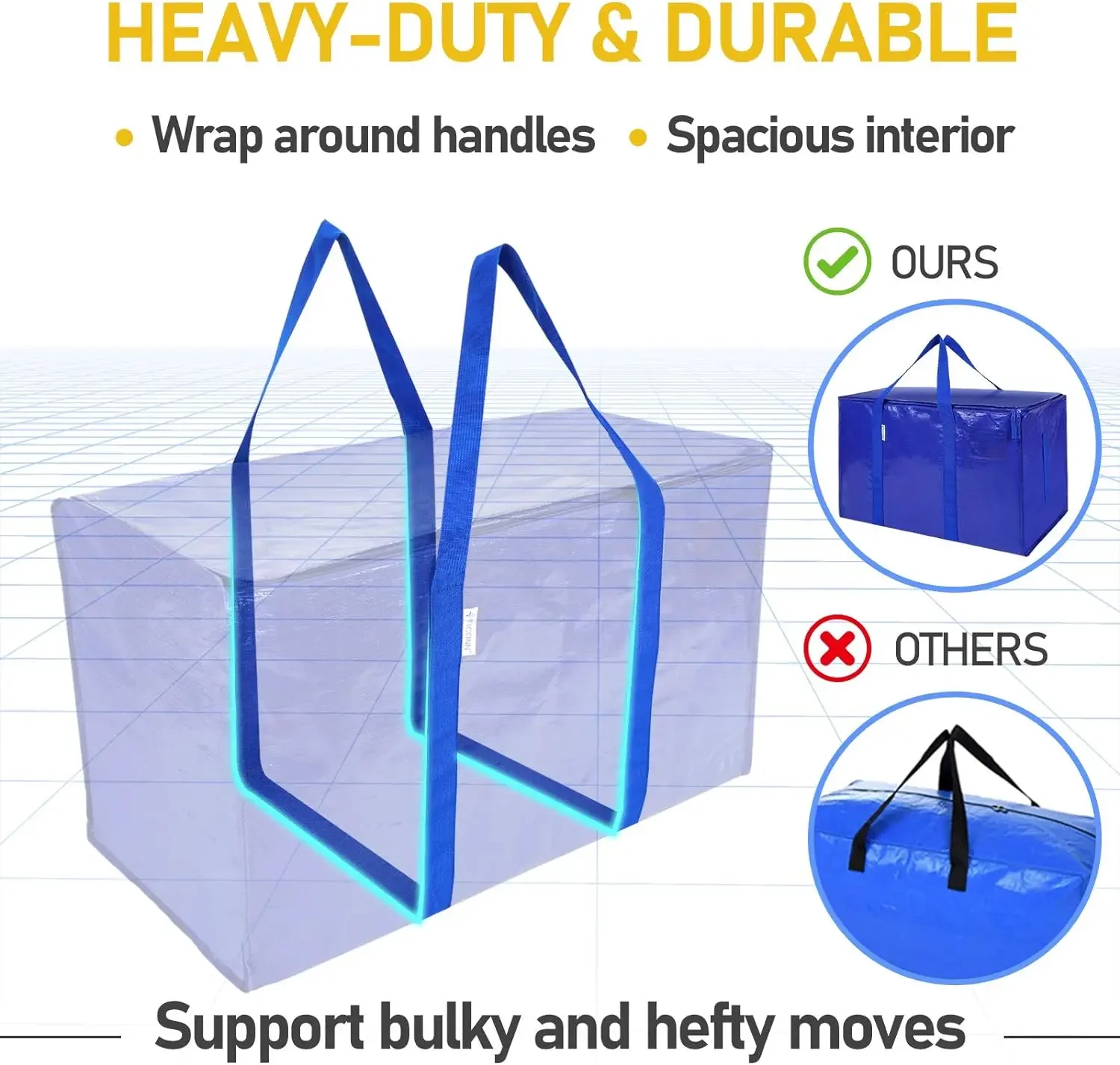 Extra Large Moving Bags with Zippers & Carrying Handles, Heavy-Duty Storage Tote Moving Boxes for Space Saving 8 Pack