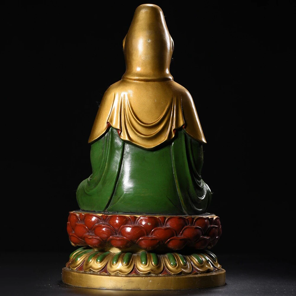 Child Giving Guanyin Brass Buddha Statue Pure Copper Gilt Painted Tibetan Home Entrance Altar Decor