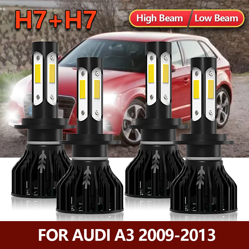 LSlight 4x LED Bulbs Headlight High Low Luces Kit Front Car Four-sides Lamps For Audi A3 Sportback Year 2009 2010 2011 2012 2013