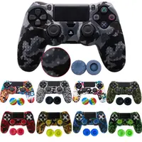 Funda protectora de camuflaje de silicona para Sony PS4 DS4 Pro Slim Controller Thumb Grips Joystick Caps