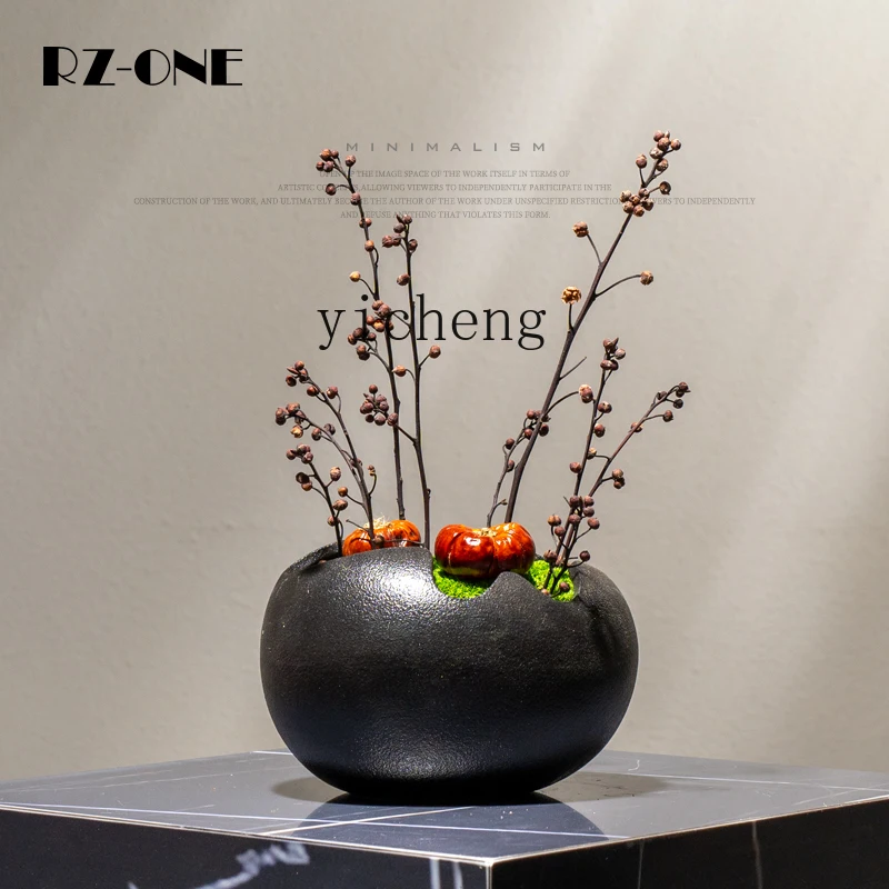 

FY Ceramic Vase Desktop Tea Room Flower Vessel Green Plant Soft Decoration Ornament
