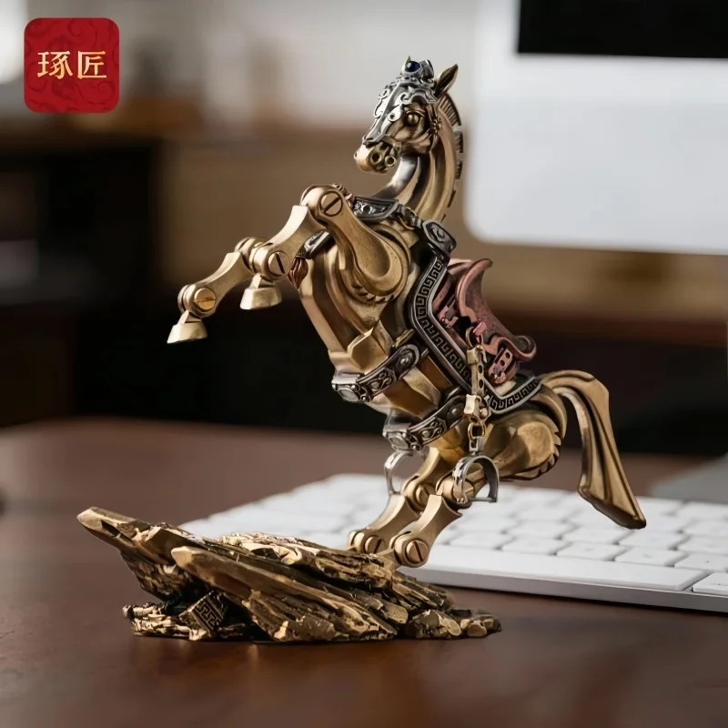 

ZhuoJiang Official Chinese Style Horse Figurine Movable Joint Ornament Office Desk Decor Handicraft Classic Collectible Gift