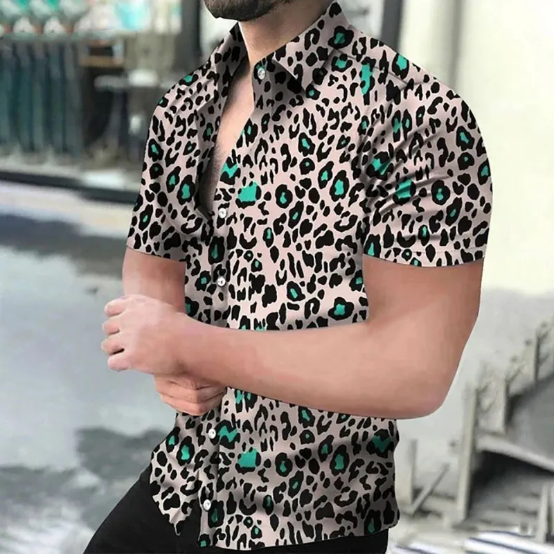 Fashion Leopard 3D Printed Shirt Summer New Men\'s Hawaiian Casual Short Sleeves Shirts Streetwear Outdoor Blouse Man\'s Clothing