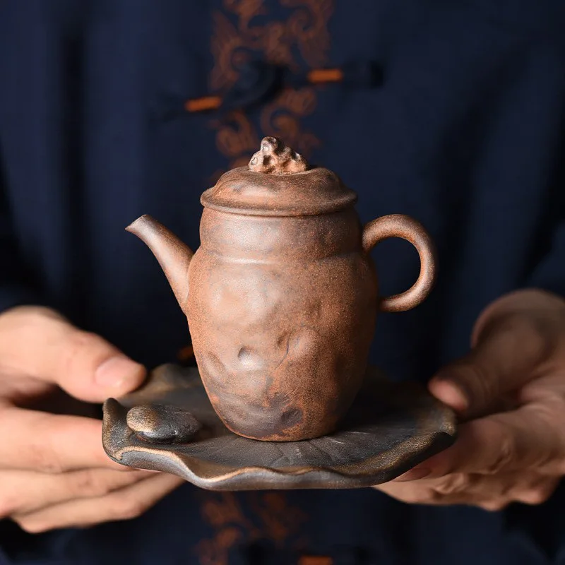 Original Mineral Coarse Pottery Teapot Old Rock Clay Handmade Pot Household Retro Ceramic Can Be Nurtured Single Pot Tea Kettle