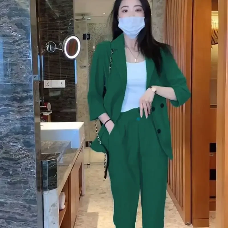 Green Two Pieces Sets Pants for Woman Purple Baggy Trousers Suits Capris and Outfits Blazer Women\'s 2 Pant Set Luxury Casual Xxl