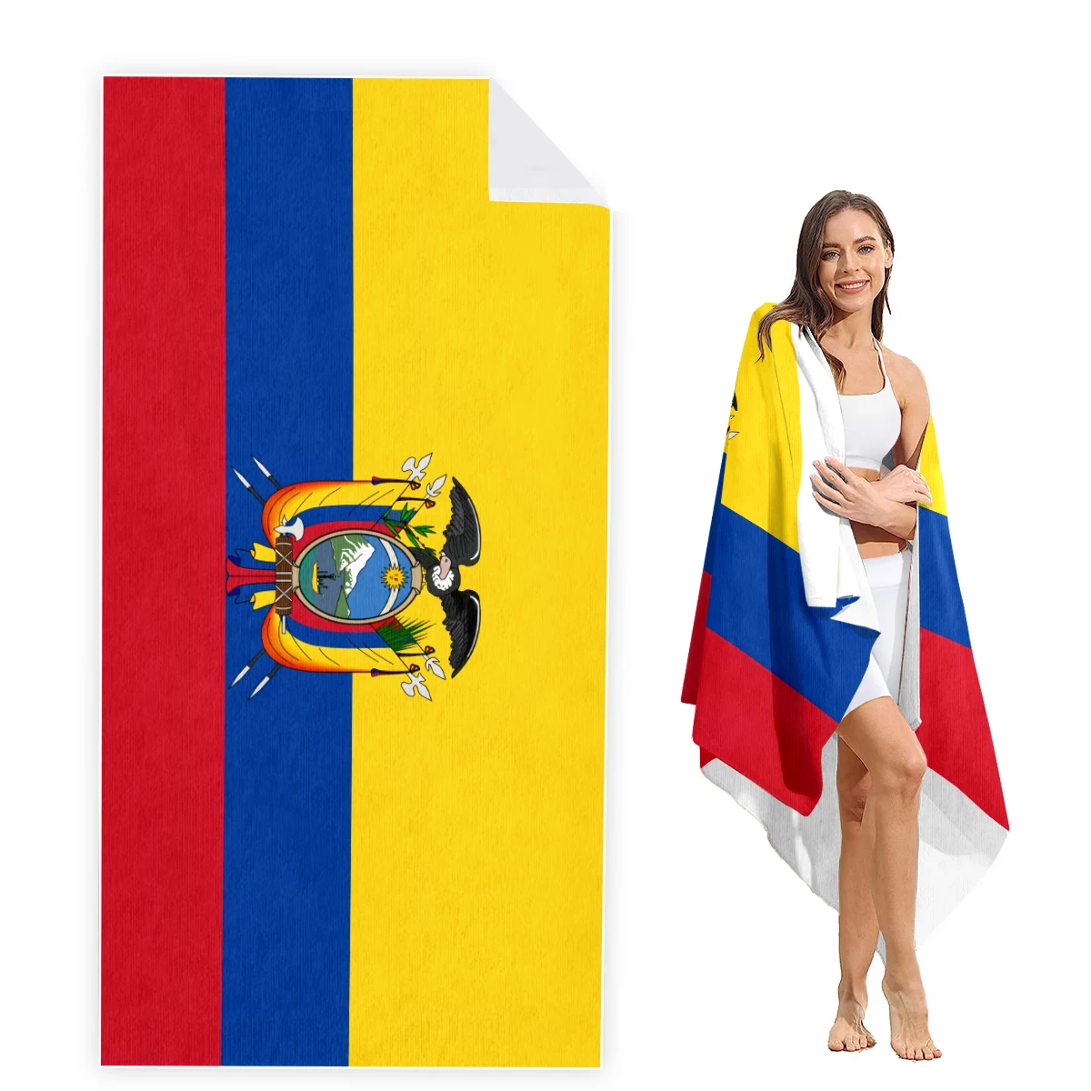 

Ecuador Flag Beach Towel Oversized, Super Absorbent Sand Free Thick Microfiber Beach Towel,Beach Towels for Kids,Men,Women