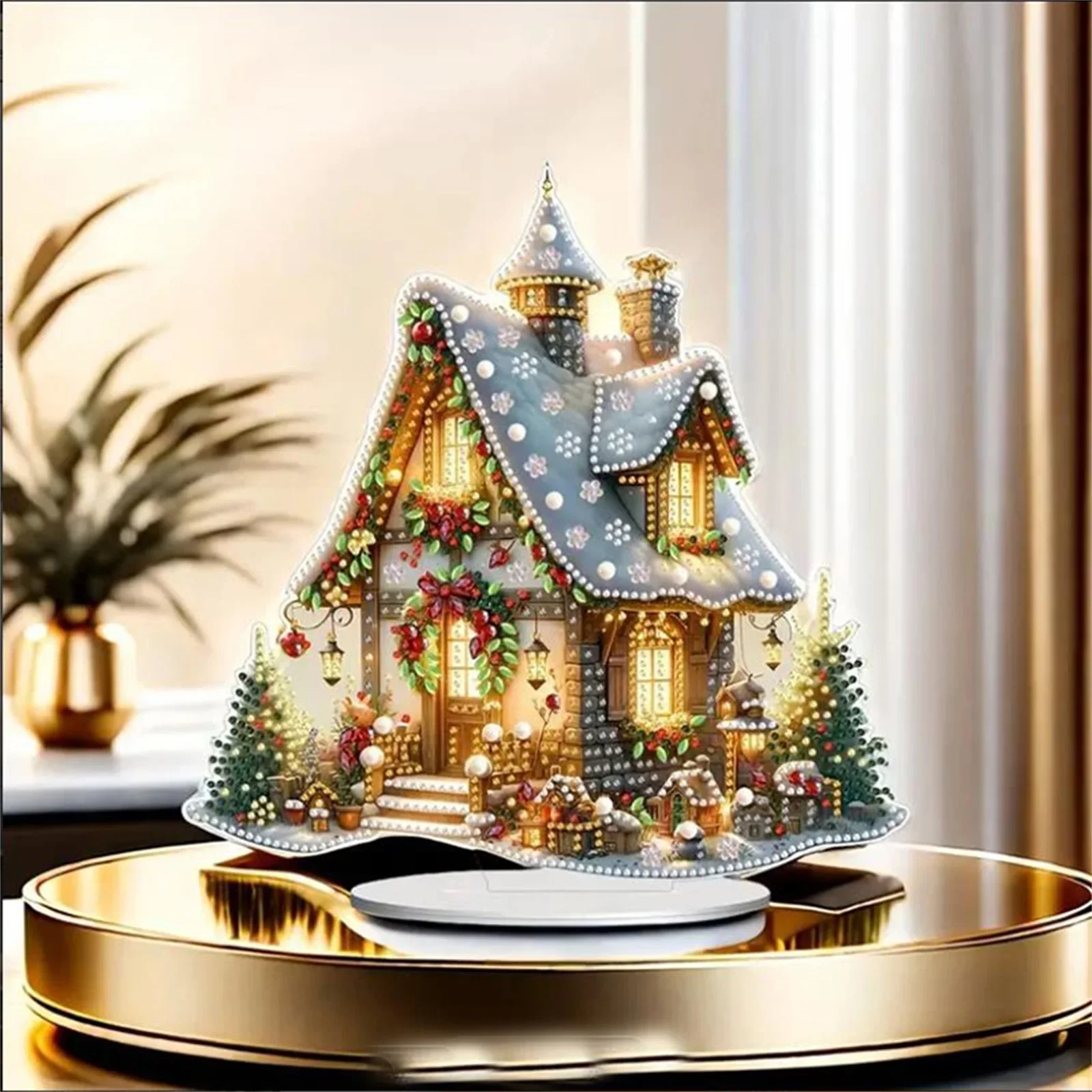 2025 New Years Cute Christmas Figures Buildings Landscape Decor Xmas Figurines Christmas Village House Desktop Ornament