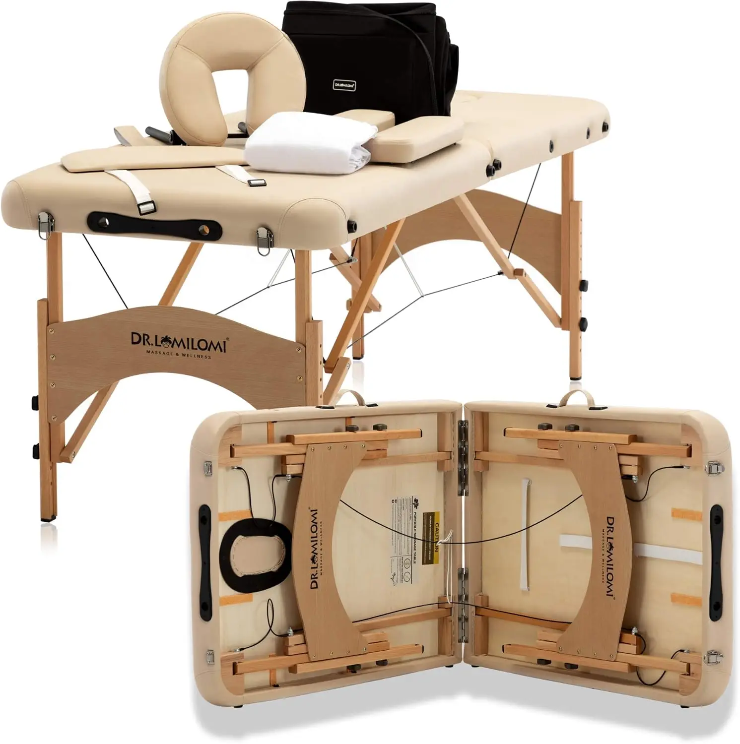 Portable Massage Table Bed 005 Aloha - W28 X L73 (All-Inclusive Package, Vanilla)