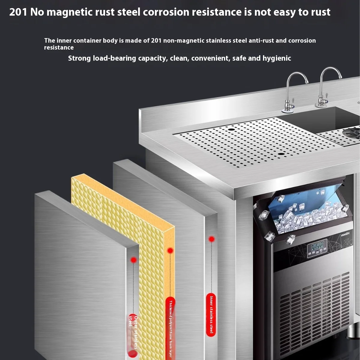Electric Stainless Steel Bar Square Cocktail Cabinet for KTV Water Bar Counter Workbench with Refrigeration for Bartenders