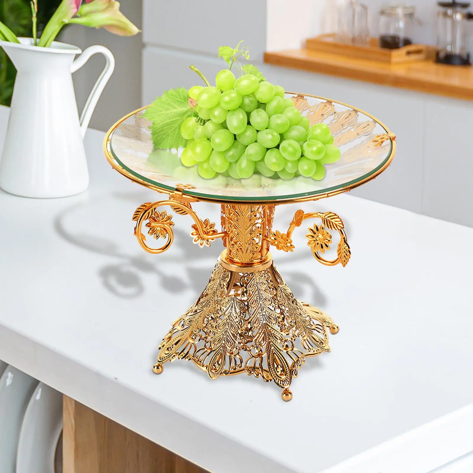 Decorative Food Dish Fruit Plate Ornaments Food Plate Gold Glass Fruit Tray Glass Appetizer Tray for Home Bar Patio Room Desk