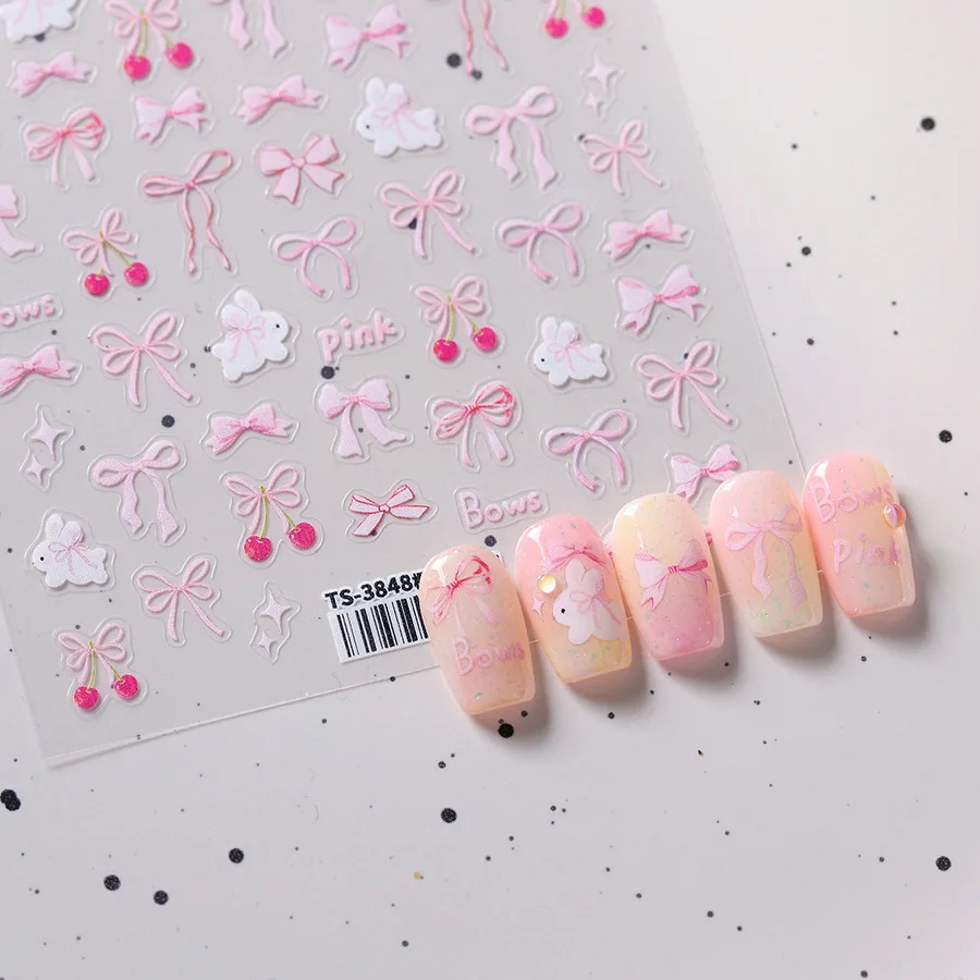 カラフルなちょう結びパールクリスタルラインストーン光沢のある弓シルクリボンノット 5D ネイルアートステッカー自己粘着装飾マニキュアデカール