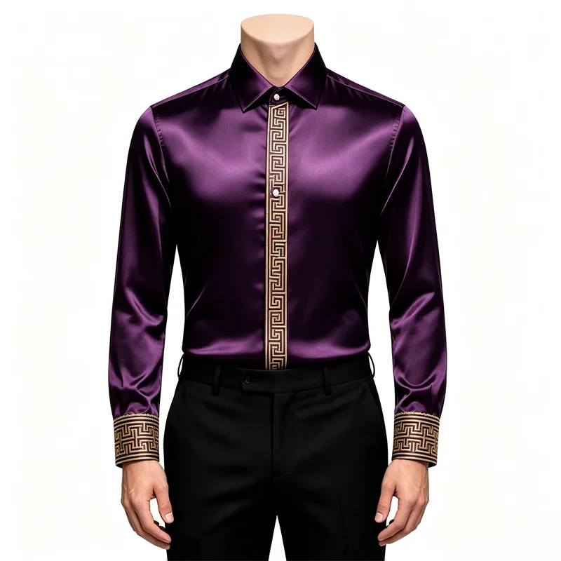 Men's Long Sleeved Shirt, Made of Smooth Material, High-Quality Solid Color, Lightweight and Fashionable, With a Business and Le