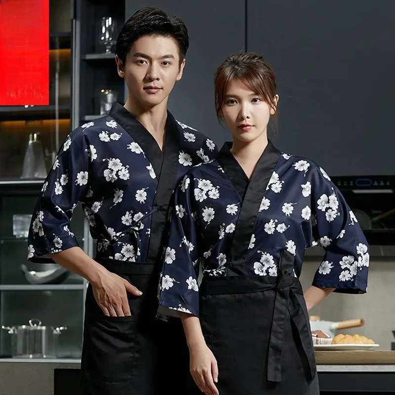 

Japanese restaurant chef overalls seven-quarter sleeves catering sushi kimono Korean restaurant waiter chef work clothes