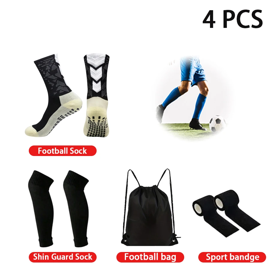 

4 Pieces Men Women Sports Non-slip Football Socks Socks Soccer Bag Leg Cover Sports Bandages