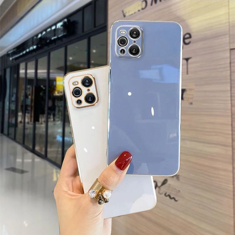 For OPPO Find X3 Neo Case OPPO Find X3 Pro Phone Case oppo find X6 X6 Pro X5 X2 lite Luxury Square Plating Silicone Back Cover