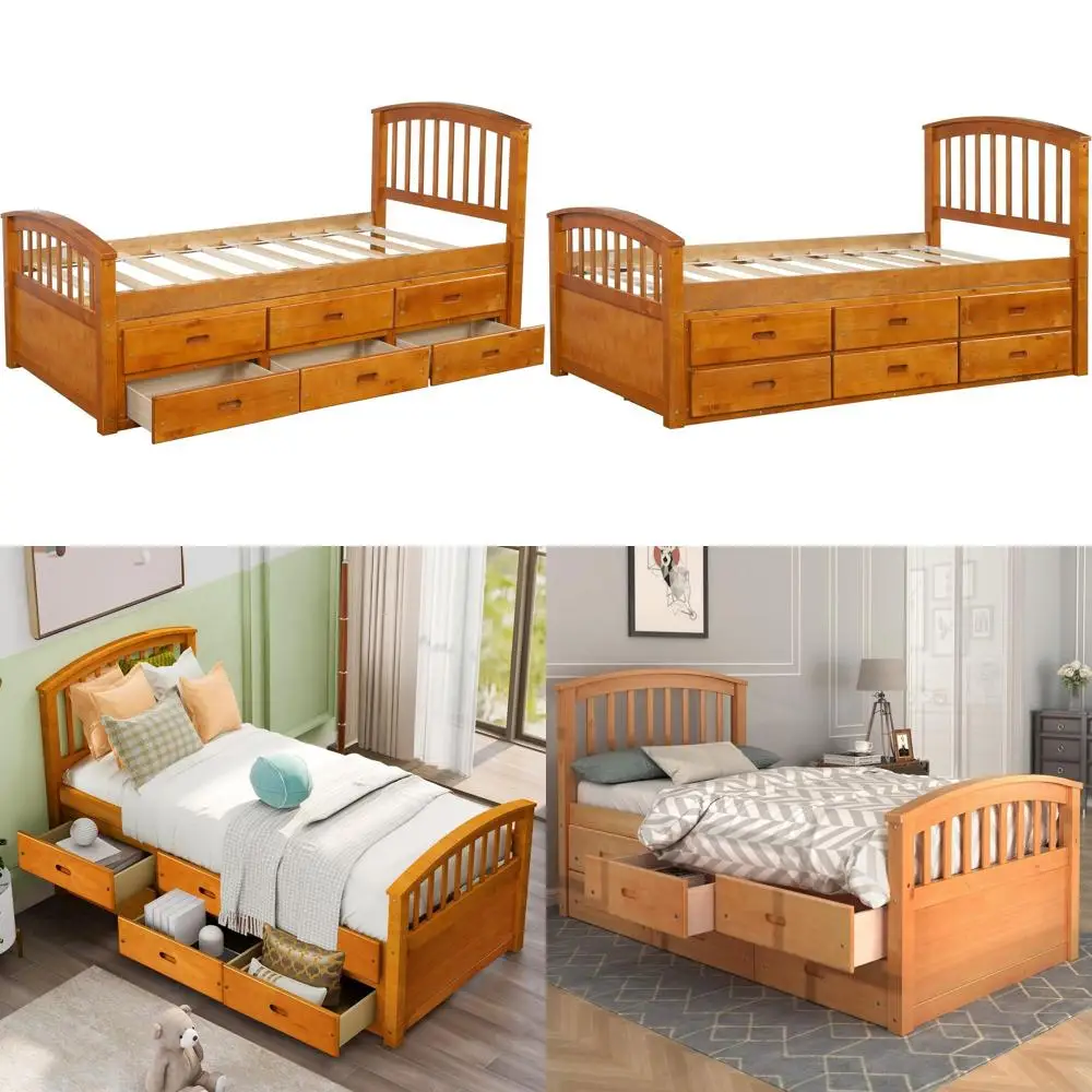 

Twin Size Solid Wood Platform Storage Bed with 6 Drawers