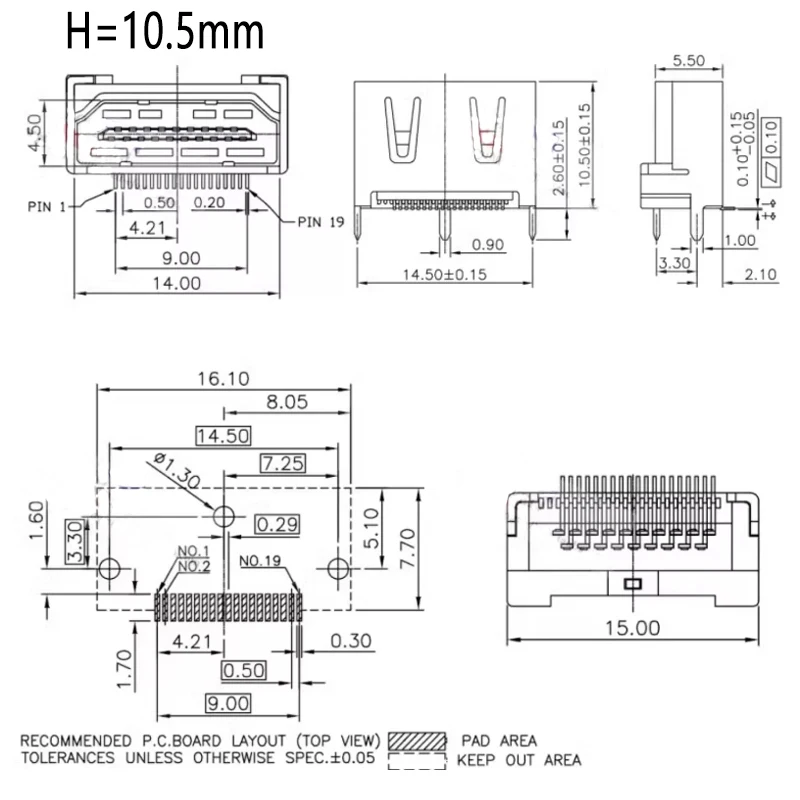 2 stücke HDMI-Port Jack Stecker Stecker 19PIN 19P Vertikale SMT SMD 180 Grad HD 19 PIN HDMI-kompatibel Buchse Weiblichen PCB Buchse – Detail 4