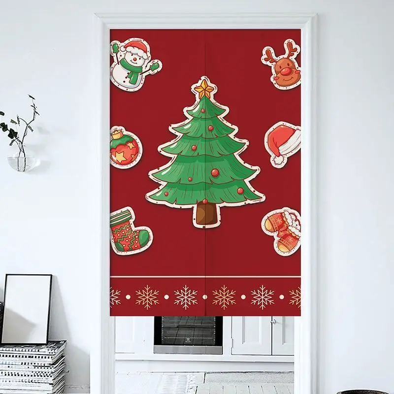 VIKAMA Christmas Sticker Tree Snowman Door Curtain Red Reindeer Ornament Ball Hat Stocking Glove Snowflake Border Bedroom Living