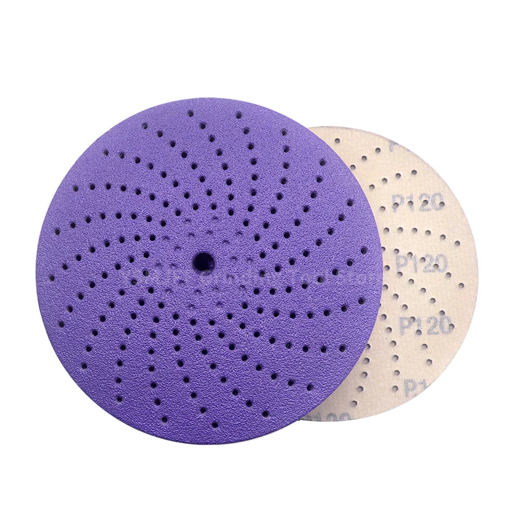 50PCS Ceramic Multi-Hole Sanding Disc 6 Inch Hook & Loop Round Sandpaper Purple Clean Sanding Disc for Metal,Wood,Fine Finishing