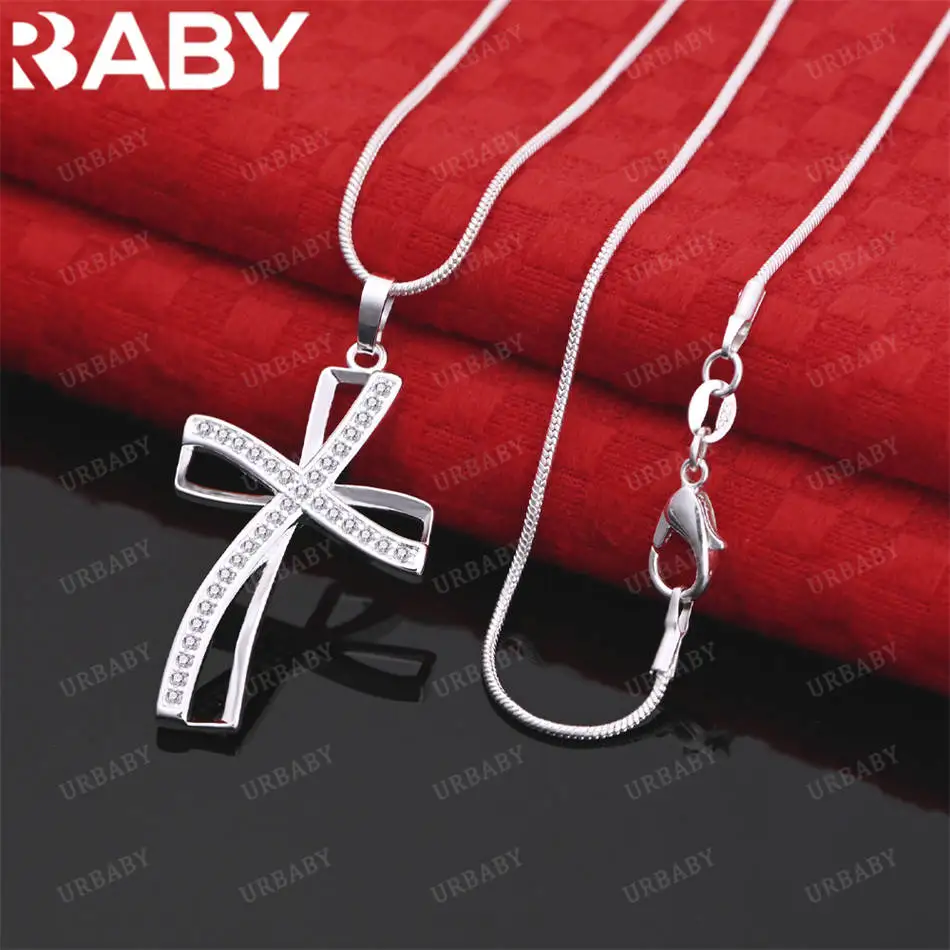 

URBABY 40-75cm 925 Sterling Silver Design Zircons Cross Pendant Necklace For Women Men Charm Trend Birthday Gifts Fashion Party