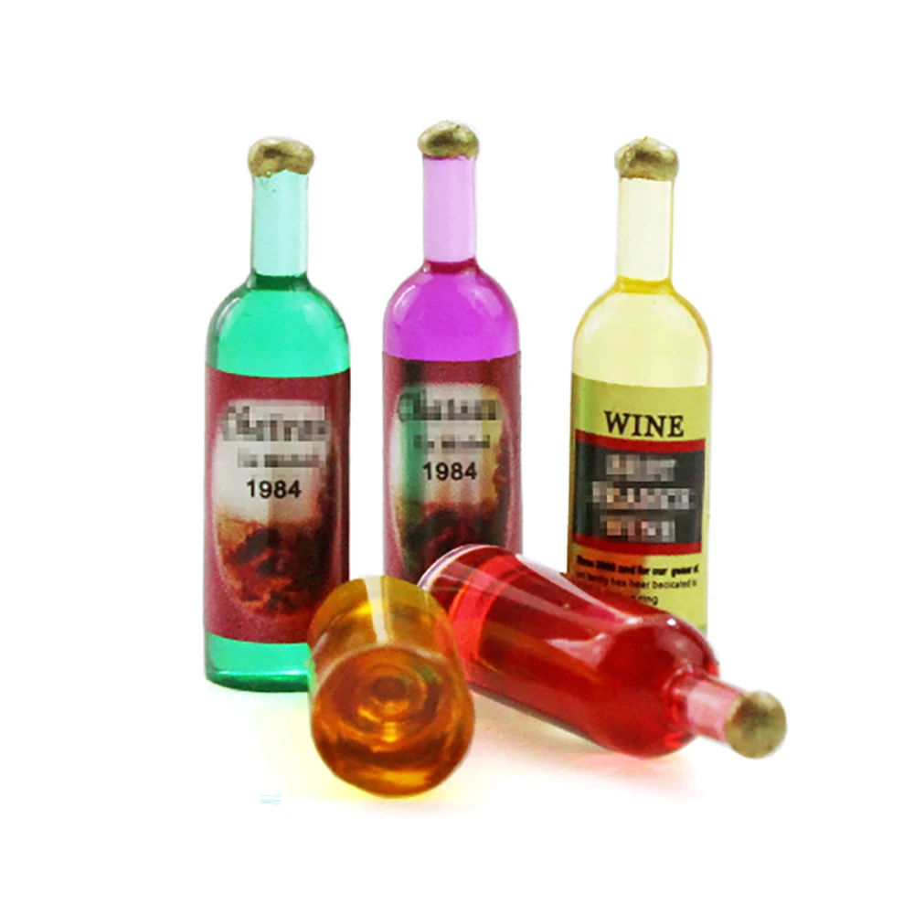 

5Pcs 1/12 Dollhouse Miniature Resin Wine Bottle Mini Drinks Champagne Bottle Model Toy for Doll House Accessories Decoration
