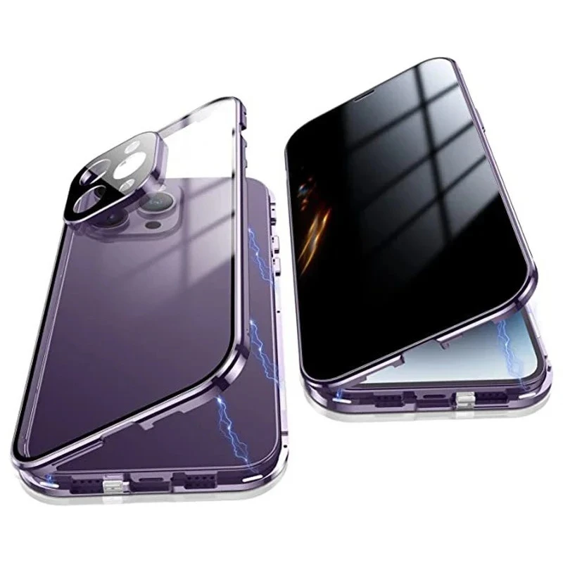 360 ° Full Protection Metal Magnetic Double-Sided Glass Snap Lock Privacy Case For iPhone 17 16 15 14 13 12 Pro Max Plus 17E 16E