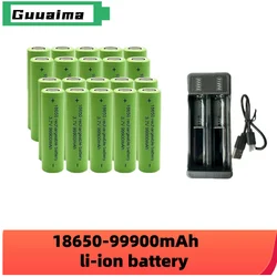 Free shipping 18650 battery with large capacity 99900Mah 3.7V+charger toy flashlight lithium-ion rechargeable batteries