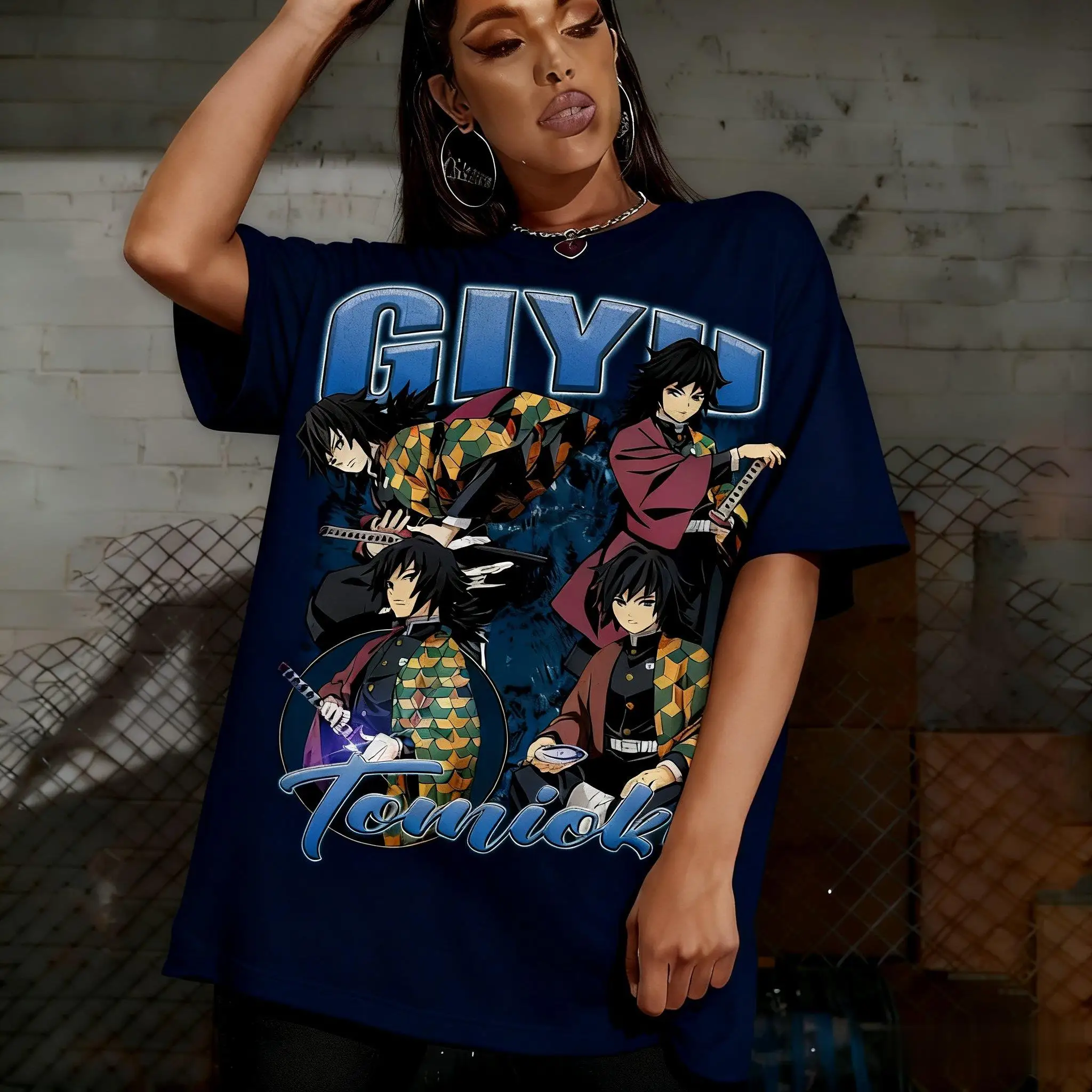 Demônio slayer giyuu tomioka t camisa das mulheres dos homens de algodão anime gráfico t 2026 verão casual streetwear oversize topos moda y2k