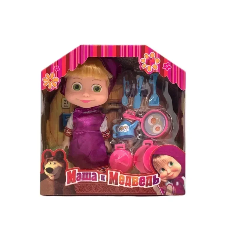 The New 6.5 "masha and The Bear Birthday Gift Set Action Figure Animated Model Cartoon Toy Children's Doll Vinyl Bear Can Sound