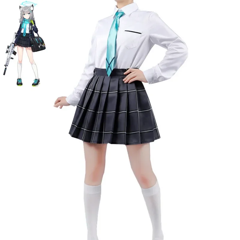 زي تنكري للنساء بأرشيف أزرق أنيمي ، زي الجامعة الموحد ، تنورة وشعر مستعار ، سونوكامي شيروكو ، بدلة كرة تنكرية ، بالغ ، مثير