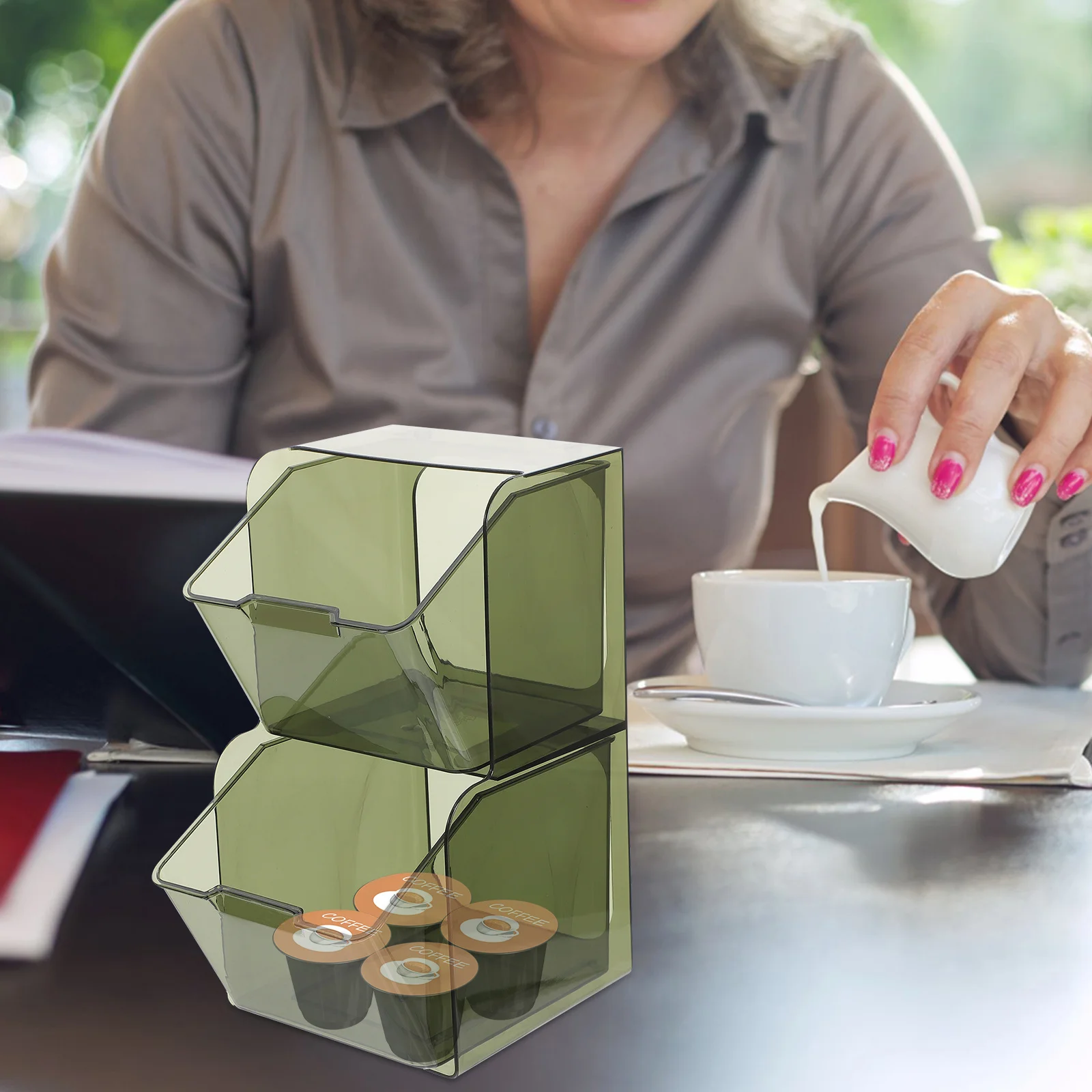 صندوق تخزين كبسولات القهوة بطبقة مزدوجة وحقيبة الشاي وحامل مُنظِم لحاوية مقصورة الفندق والمكتب المنزلي