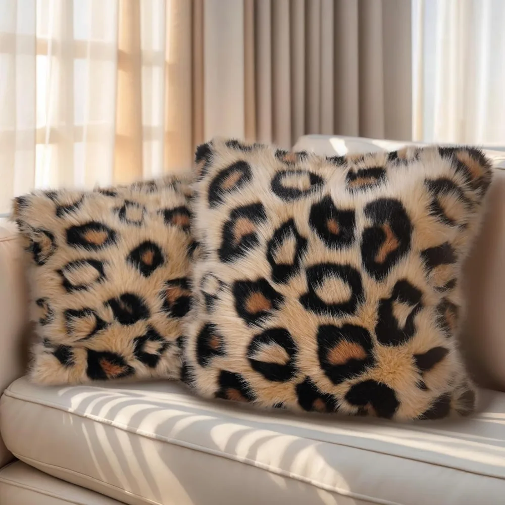 

Роскошные наволочки из искусственного меха с леопардовым принтом, 22x22 дюймов, современные декоративные квадратные наволочки