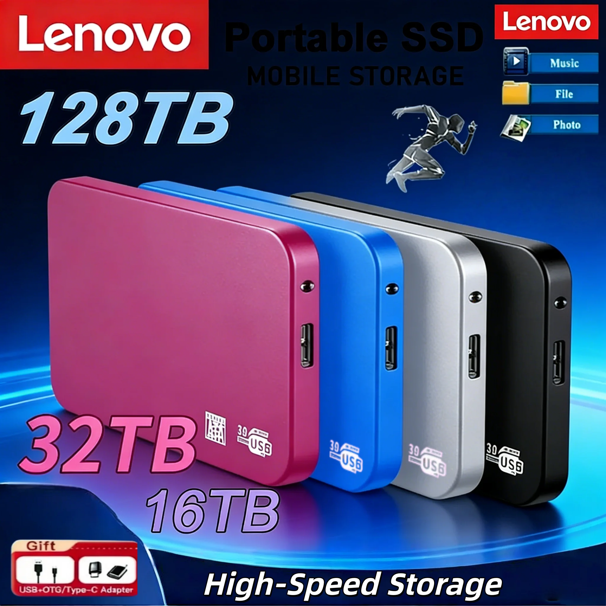 

Lenovo External SSD HDD Enclosure USB3.0 High Speed Mobile Hard Drive Case Support Up to 128TB ABS Storage Box With USB Cable