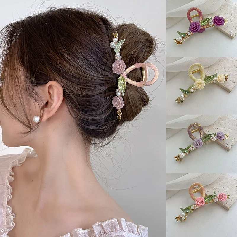 The New  Pink Mist Super fairy temperament ~  Rose Hair Clip  Shark Clip Accessories Back Head Clip Hair Clips hair accessories