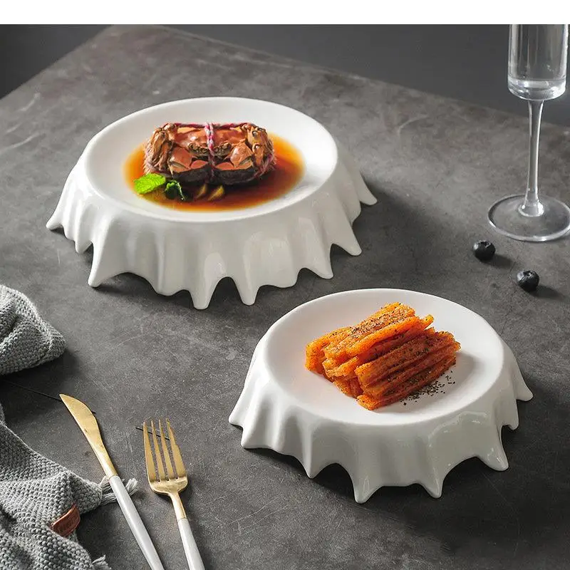 Ceramic Dinner Plate Irregular Steak Dessert Snack Plates Pasta Cake Household Solid Color Tableware