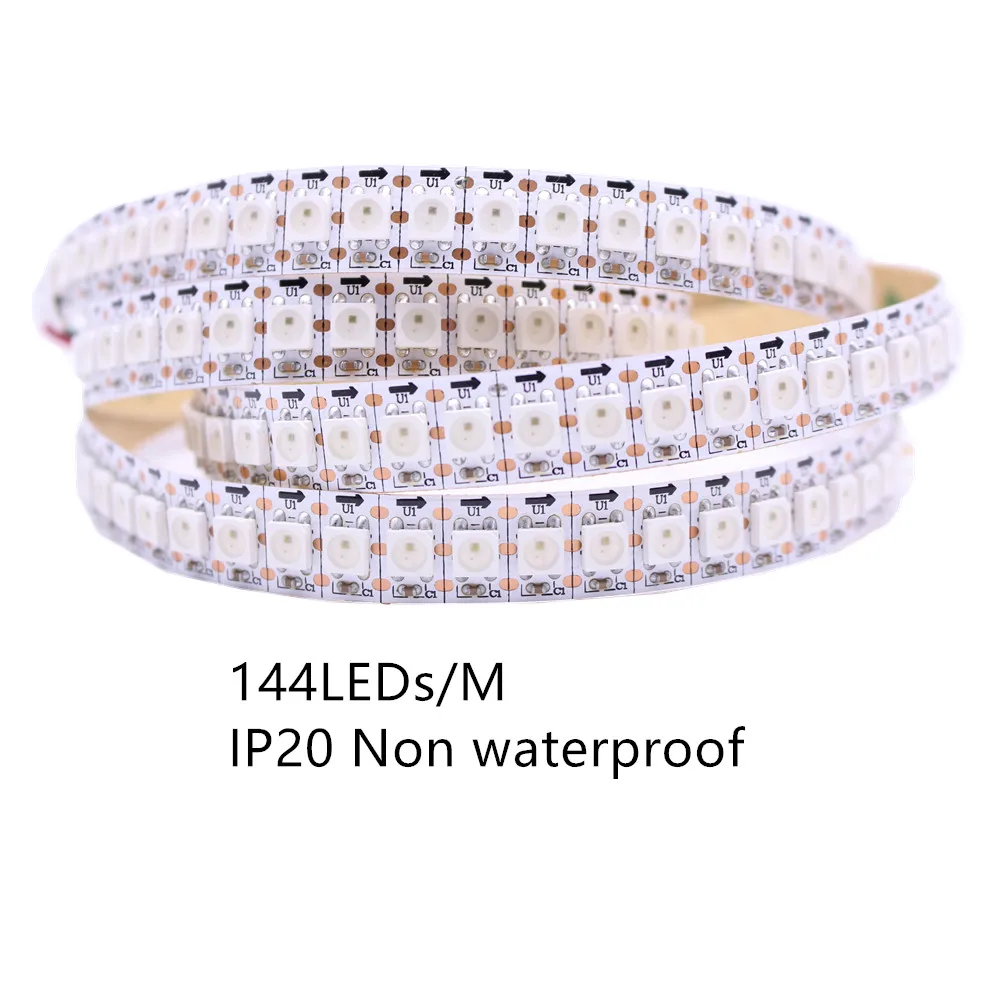 1m 2m 3m 4m 5m 12mm PCB 144 leds WS2812B 144 LEDs/M 5050 RGB Chip WS2811 IC Digital 5V LED Strip światło niewodoodporne