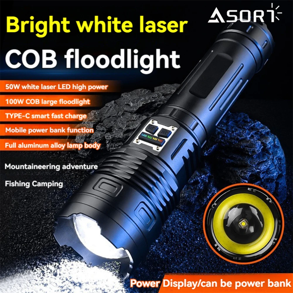 

High Power LED Flashlights USB Rechargeable Powerful Tactical Torch 100W COB Floodlight Strong Light Lantern Emergency Lamp