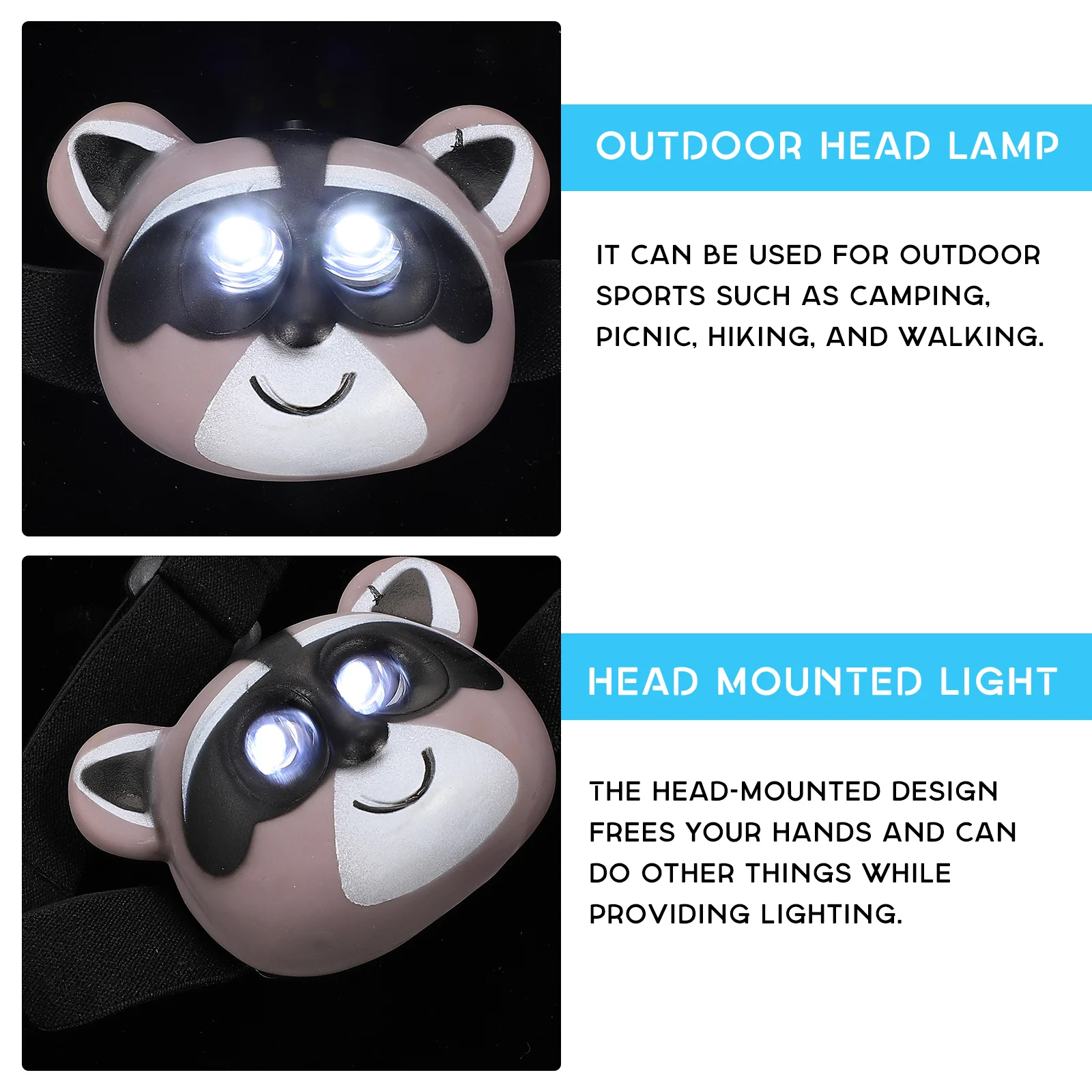 

Animal Head Lamp Camp Light Flashlight Kids Headlight Children Abs Headlamp for Travel