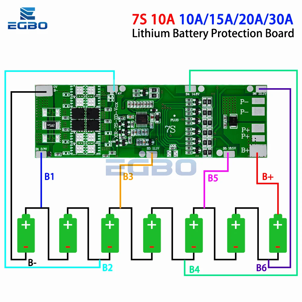 BMS 7S 24V 10A 15A 20A 30A Li-ion 18650 Battery Charge Board With Balance Function Short Circuit / Temperature Protection