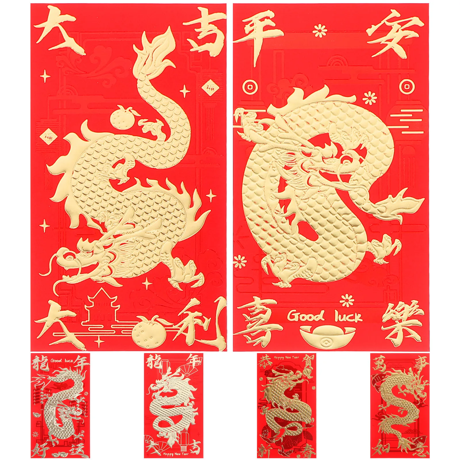 

30Pcs Chinese Red Envelopes for Wedding New Year Red Packets Traditional Paper Envelope with Blessings Year of Dragon Design