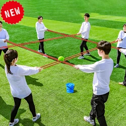 Juego de trabajo en equipo, pista de cuerda para atrapar la pelota, juego de construcción de equipo, interacción entre padres e hijos, colaboración multijugador, deporte al aire libre