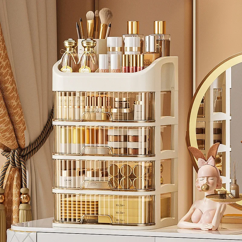 

Настольный контейнер для хранения косметики, пылезащитный органайзер, коробка, роскошные товары для ухода за кожей, пластиковый контейнер для хранения маски, помады
