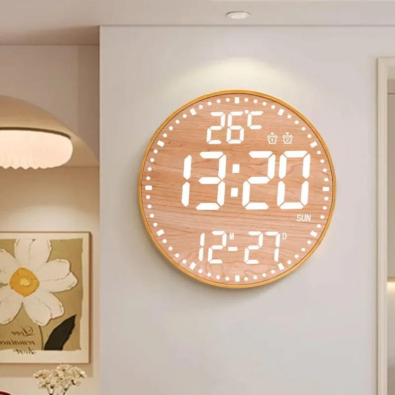 Rgb LED Digital Wall Clocks Temperature Date Time Display Mute Creative Clock for Living Room Bedroom Nordic Style Hanging Clock