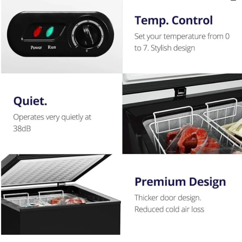 فريزر نورتهير 3.5 قدم مكعب، 2 سلال قابلة للإزالة، فريزر مدمج هادئ - 7 إعدادات لدرجة الحرارة - أسود