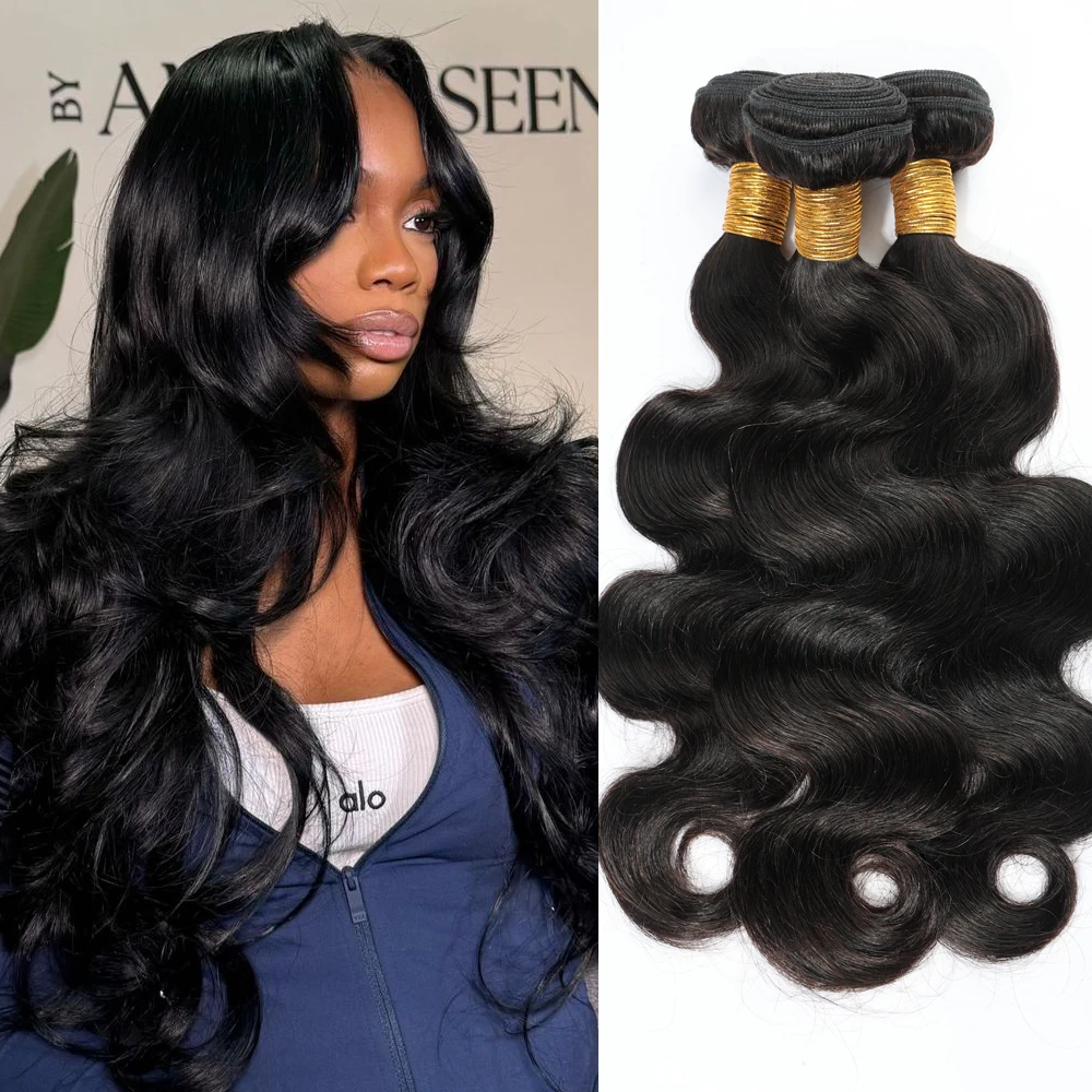 

Натуральные волосы 15A, 32 дюйма, 4 пучка, волнистые, 100% необработанные человеческие волосы, бразильские, натуральный черный цвет, для женщин